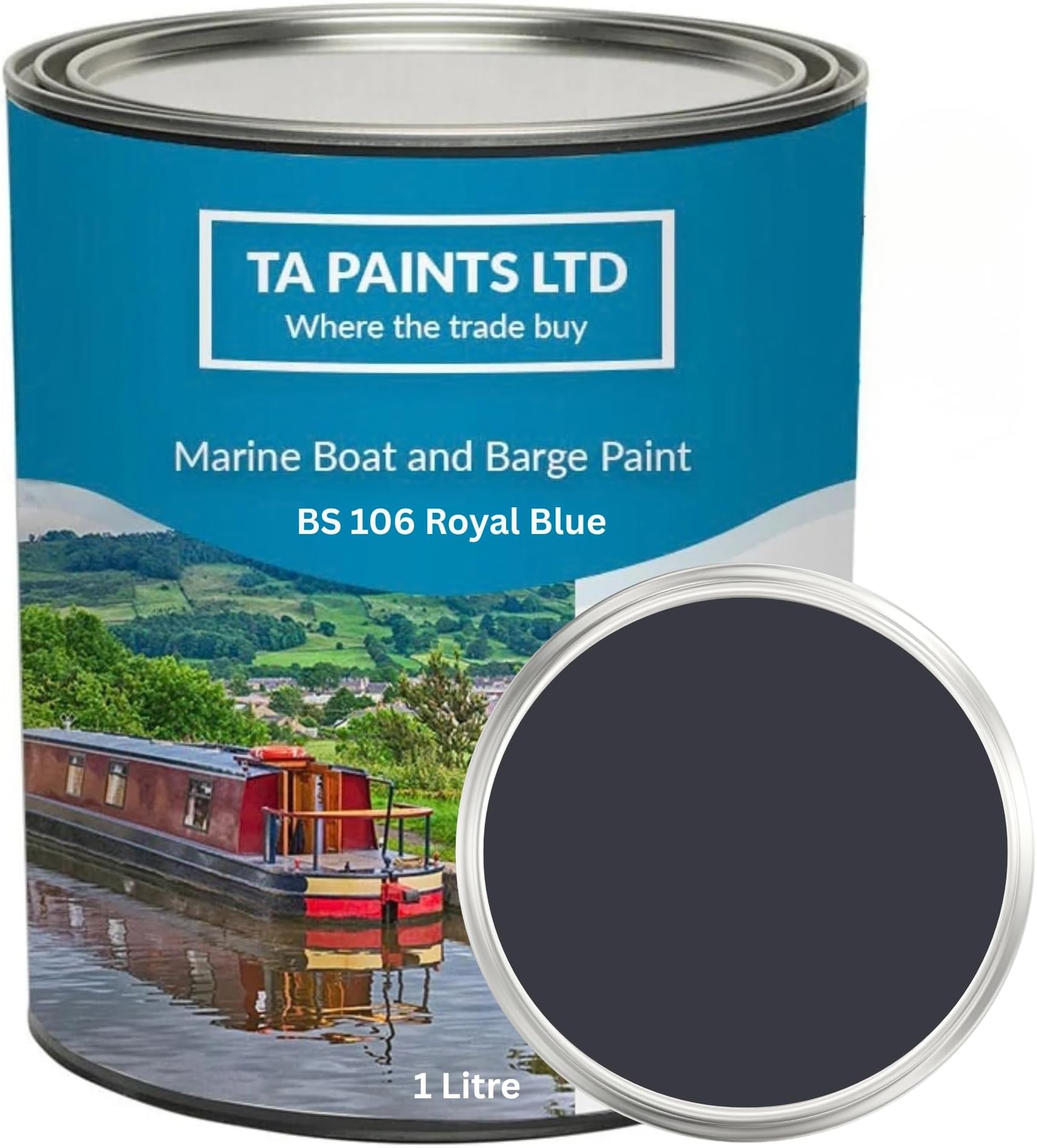 T A Paints PU Enamel Gloss Marine Boat Paint (1L, BS 106 Royal Blue, Black)