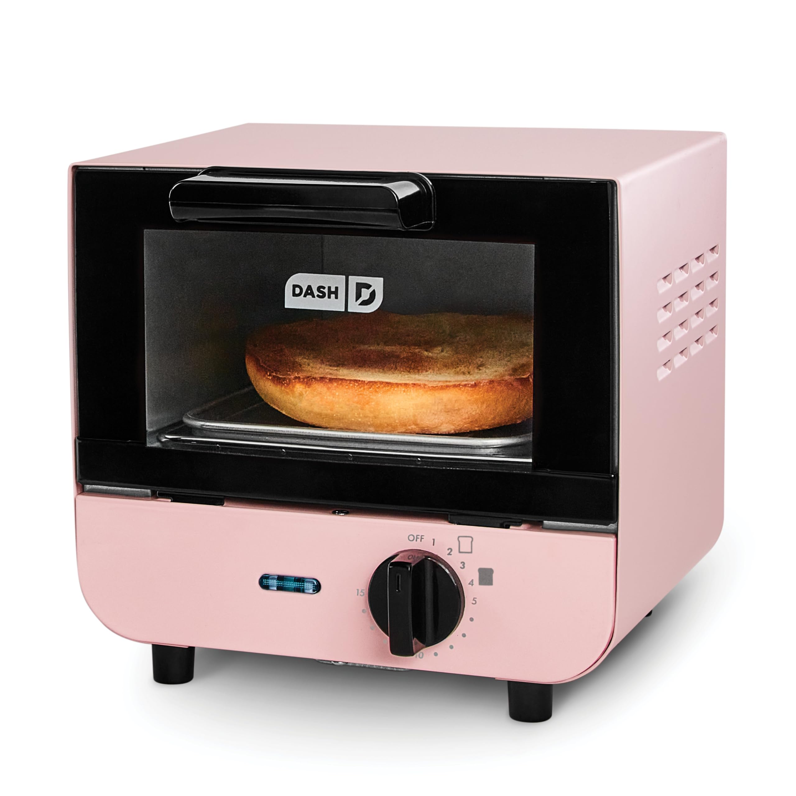 Dash Mini Toaster Oven - Sleek & Stylish - For Creative Homemade Treats - Compact, Space-Saving Design - adjustable temperature dial - Removable Baking Tray - Pink
