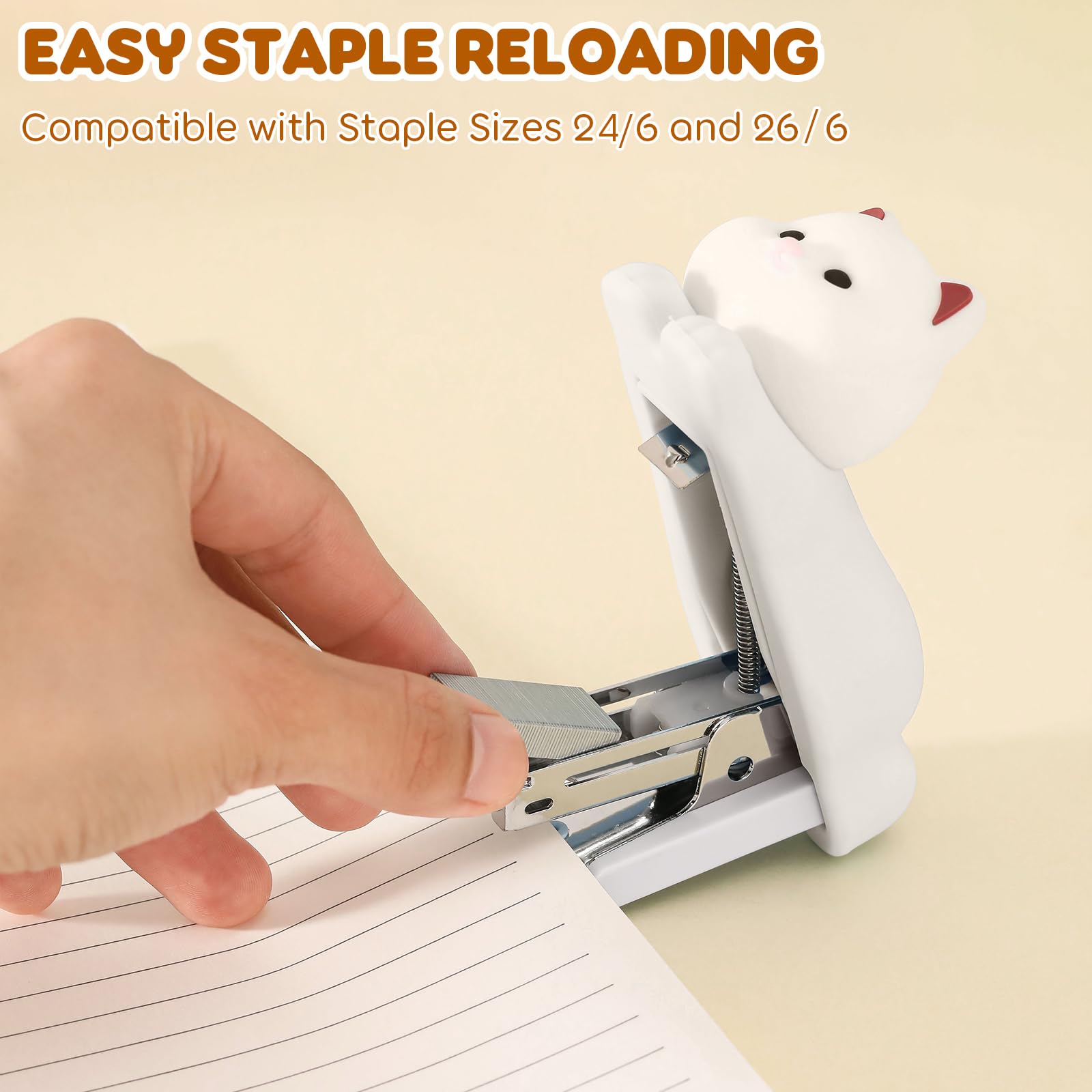 Honagu Mini Cute Animal Stapler with Staples, Cartoon Stereoscopic Silicone (PVC) Stapler, Labor-Saving Office Supplies for Teachers, Students,Girls,Gift Stocking Stuffers for Kids( Puppy): White