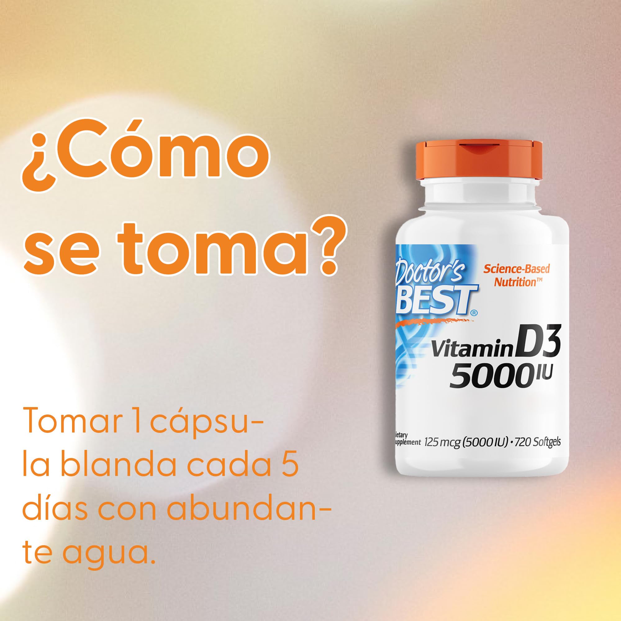 Doctor's Best, Vitamina D3, 5.000UI, Dosis Depot de 5 Días, 720 Cápsulas blandas, Altamente Dosificadas, Probadas en Laboratorio, Sin Soja, Sin Gluten, no GMO