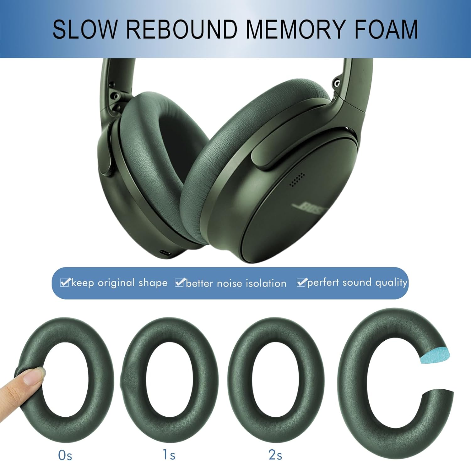 GEVO Replacement Ear Pads for Bose QC45, Ear Cushions for Bose QuietComfort 45 (QC45) & Quiet Comfort SE (QC SE) Headphones, Earpads with Softer Leather Noise Isolation Foam (Cypress Green) - Image 6