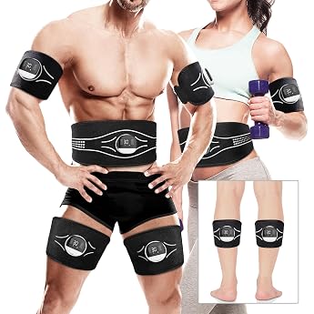 EMS Abdominal Muscle Trainer EMS Training Device - 5 Pieces Aluminium Sheet Muscle Stimulator with 10 Modes and 30 Intensities Calorie Consumption Display and Charging Instructions for Abdomen/Arm/Leg