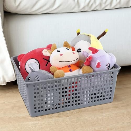 Miniatura 4 de Farmoon Cesta de plástico de tejido gris, organizador de cestas de almacenamiento de plástico, 3 paquetes