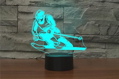Lámpara LED de noche de esquí 3D, ilusión, 7 colores cambiantes táctiles, decoración de escritorio, lámparas de regalo de cumpleaños, base acrílica,