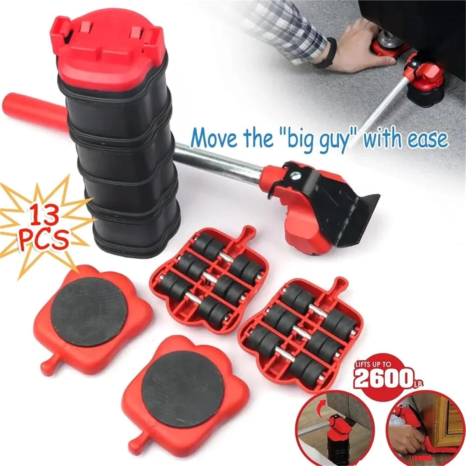 15-Piece Furniture Moving Set with Rollers and Leverage Tools, Comprehensive Transport Kit for Heavy Household Items