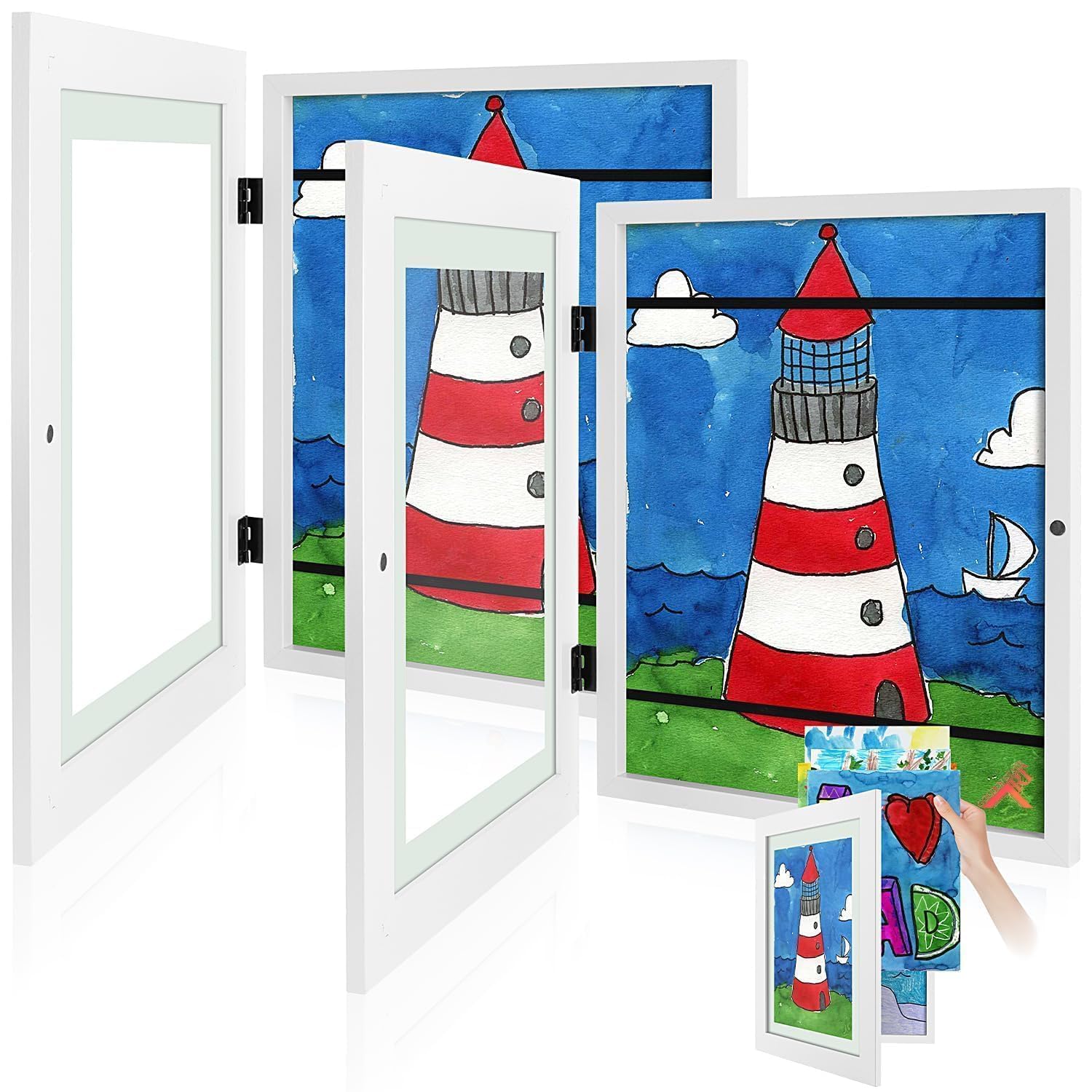 2 Pack 9x12 Front-Opening Kids Artwork Frames Changeable (White)