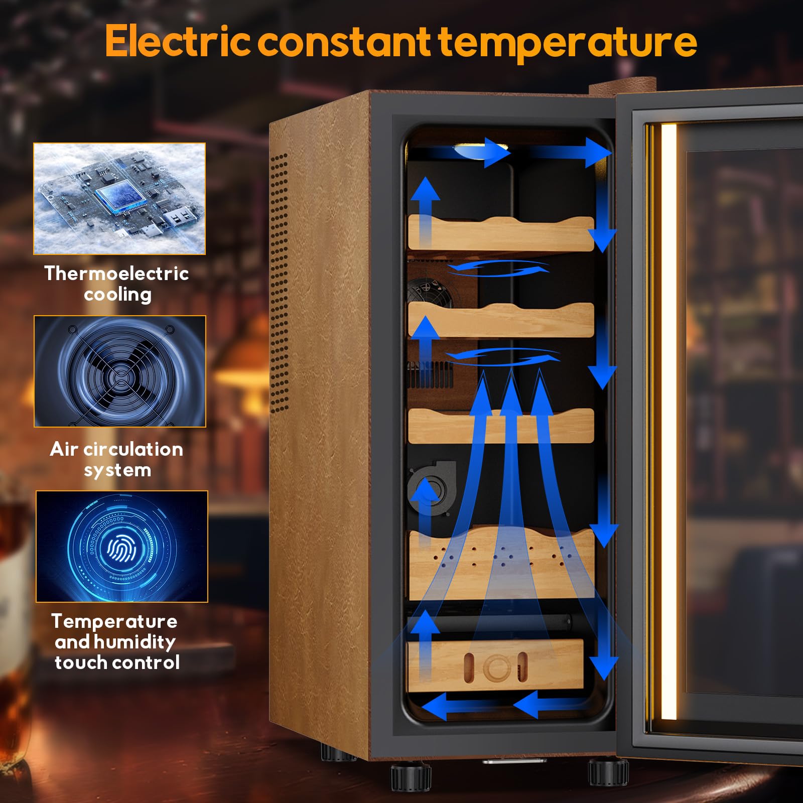 Velieta Upgraded 35l Electric Humidor With Leather, 250 Counts Large Capacity,Thermostatic Electric Cooler Cabinet With Digital LED Screen, Safety Lock,Smart Humidity & Temp Control, Gifts For Men on Fridge.com - View 3