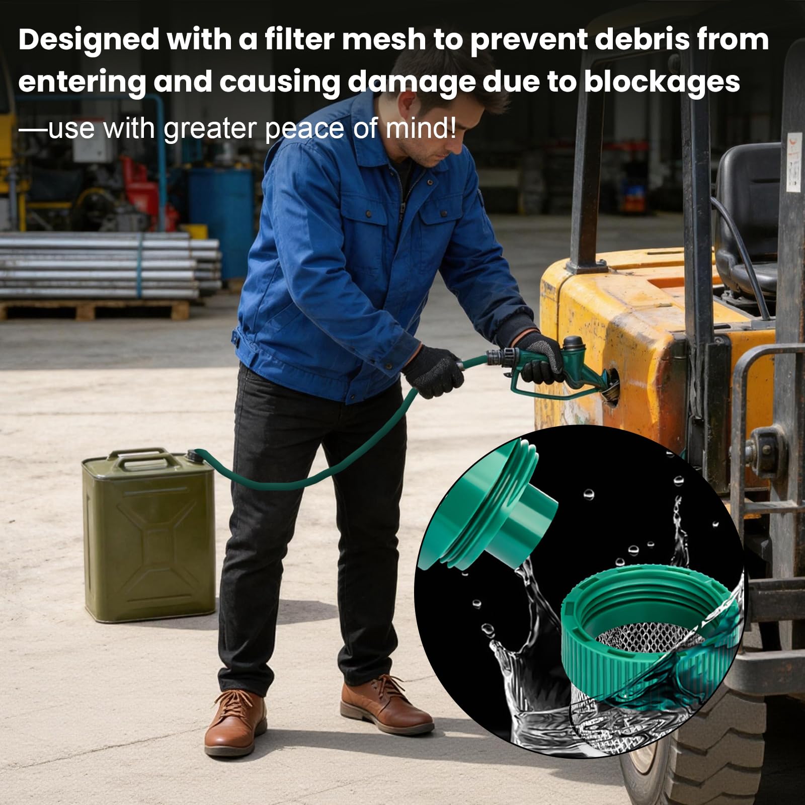 Pompa di travaso Diesel 12V, con Tubo da 5 m, Portata 30 LPM, Pompa per Olio e Acqua, Pompa Carburante con Filtro di precisione Anti-intasamento, per Il trasferimento di Diesel, Cherosene e Acqua