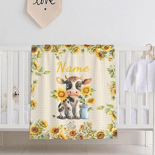 Miniatura 12 de Manta personalizada con diseño de jirafa y elefante, manta de franela suave, acogedora y ligera con nombre para sofá, cama, sofá, regalo, unisex