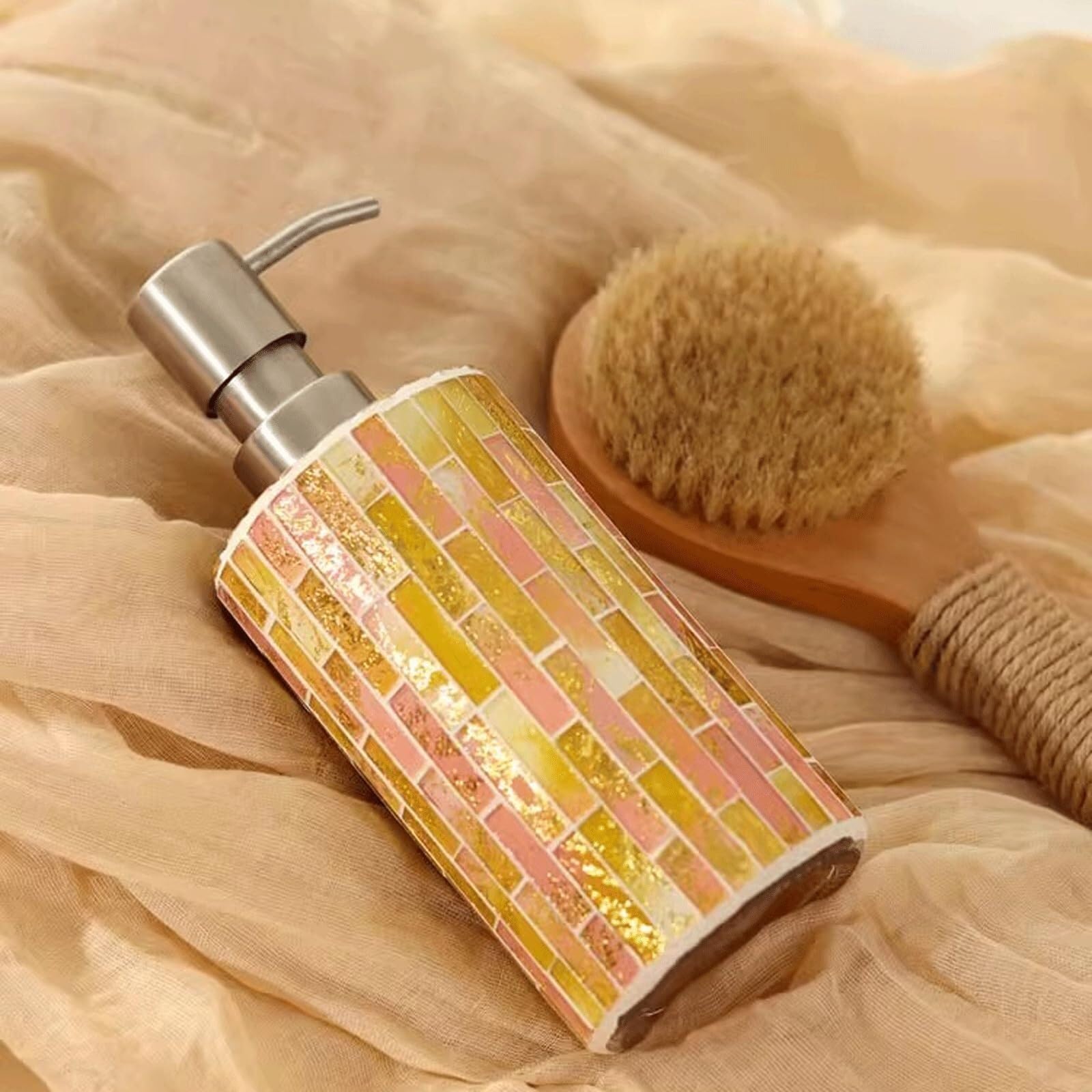 Dispenser di sapone ricaricabile da bagno con manico in vetro dal design a mosaico, adatto for l'uso di nuovi elementi essenziali for la casa