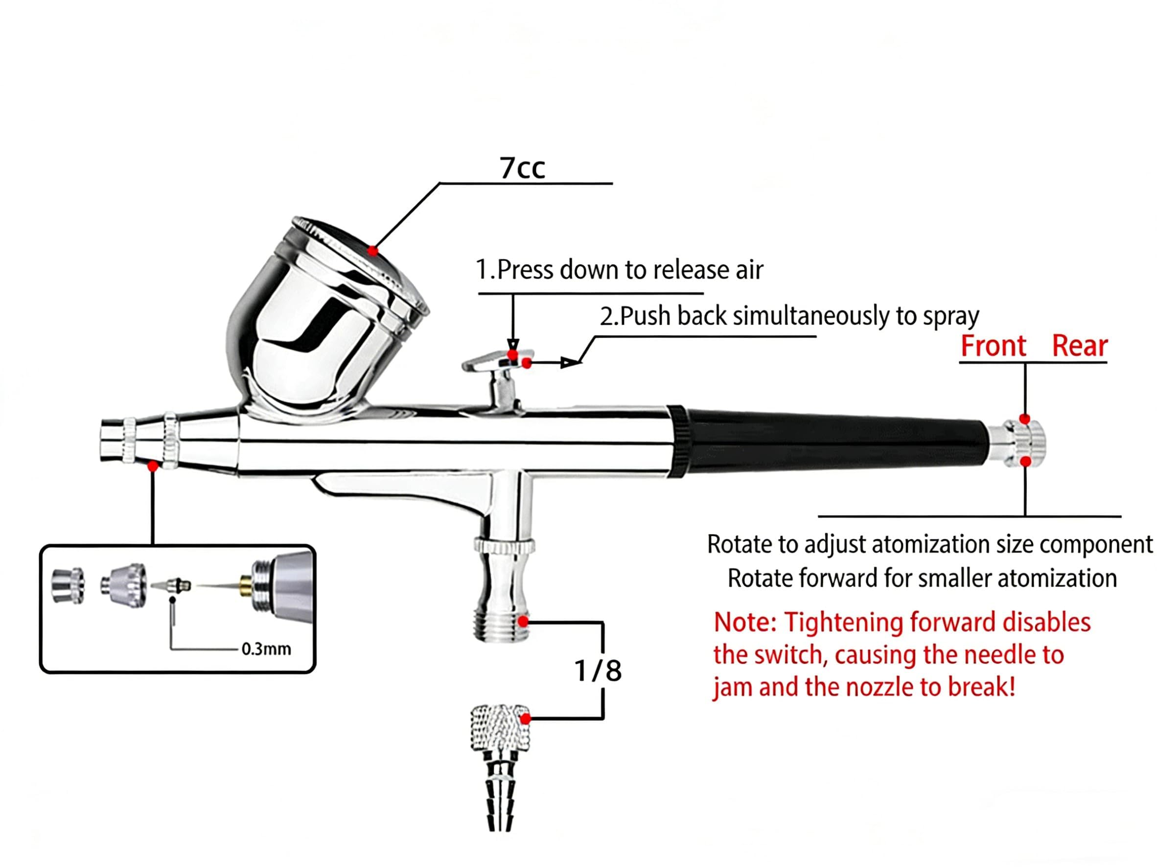 Kit de aerógrafo portátil con boquilla de 0,3 mm, pistola de pulverización de alimentación por gravedad de doble acción para pasatiempos, pintura de modelos, decoración de pasteles, maquillaje, arte