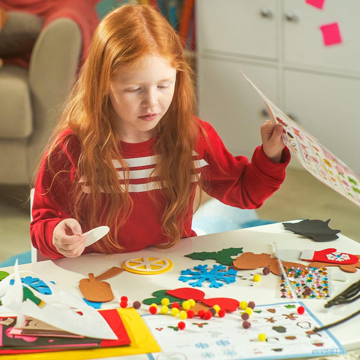 Arteza Kids Felt Kit, 246 Pieces, 40 Pre-Cut Shapes for Four Seasons, 18 Felt Sheets, 1 Glitter Glue, Gemstone Stickers, and Accessories, Educational Kids’ Craft Supplies to Inspire Creativity : Toys & Games