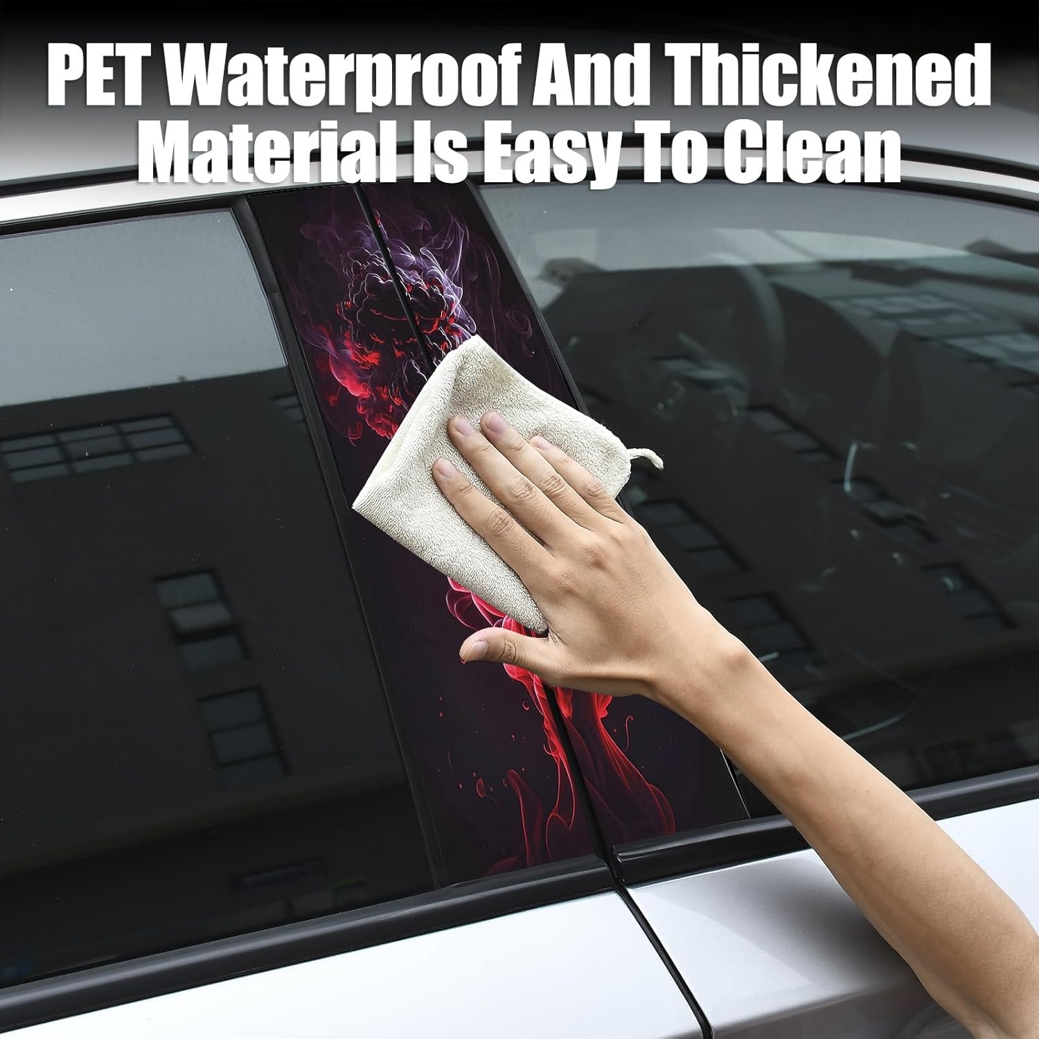 Car Center B-Pillar Vinyl Stickers, Waterproof Sun Protection Scratch Cover Thick with Red Smoke Personalized Creative for Vehicle Door Pillar, 1 Pair - Image 4