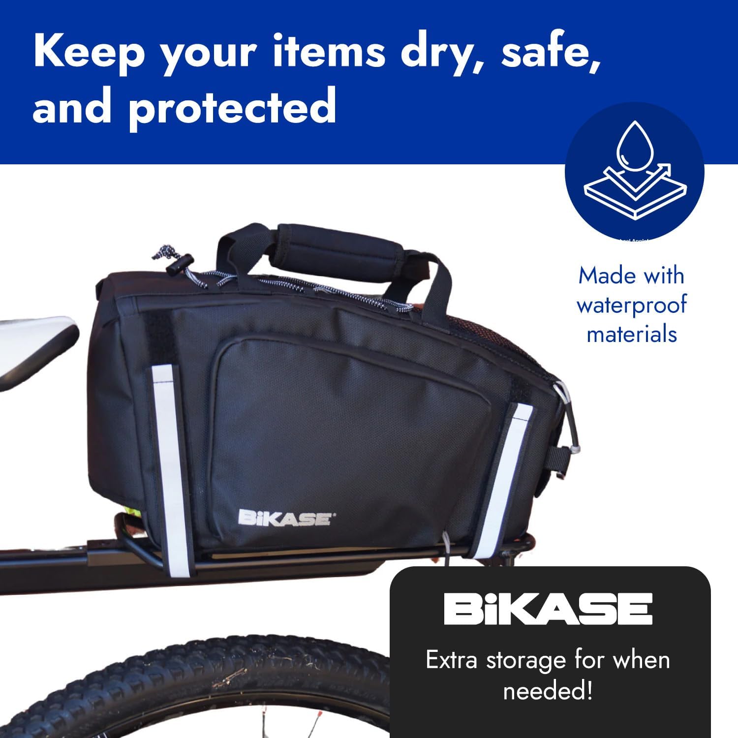 BiKase Reggie Rack Bag - Waterproof E-Bike Trunk Bag for Rear Rack, Reflective with Rain Cover - 13"x9"x7"