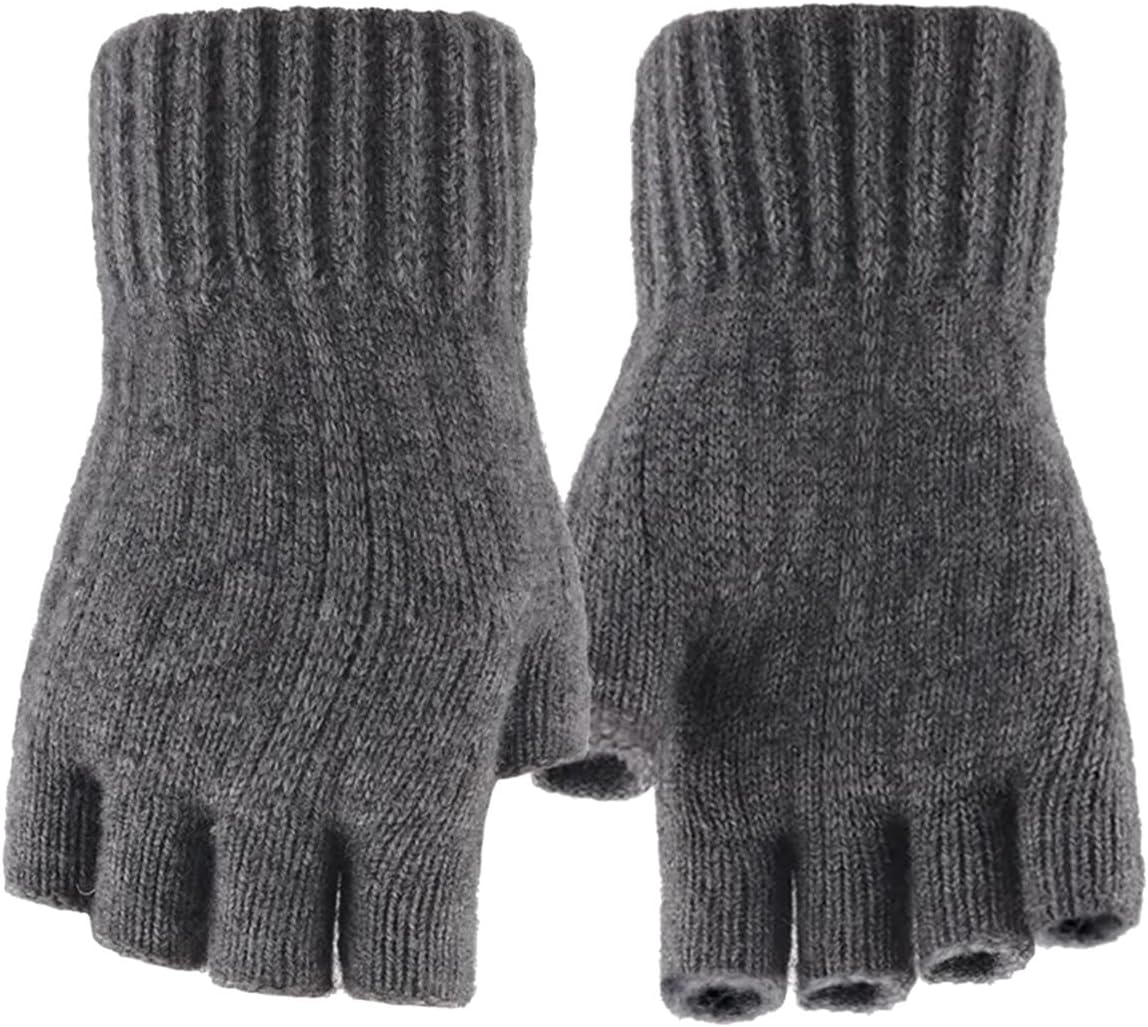 Queenbox Knitted Adult Half Finger Glove Ribbed Stretchy Fingerless Mitten for Outdoor Work Touchscreen Typing Writing Driving, Dark Grey