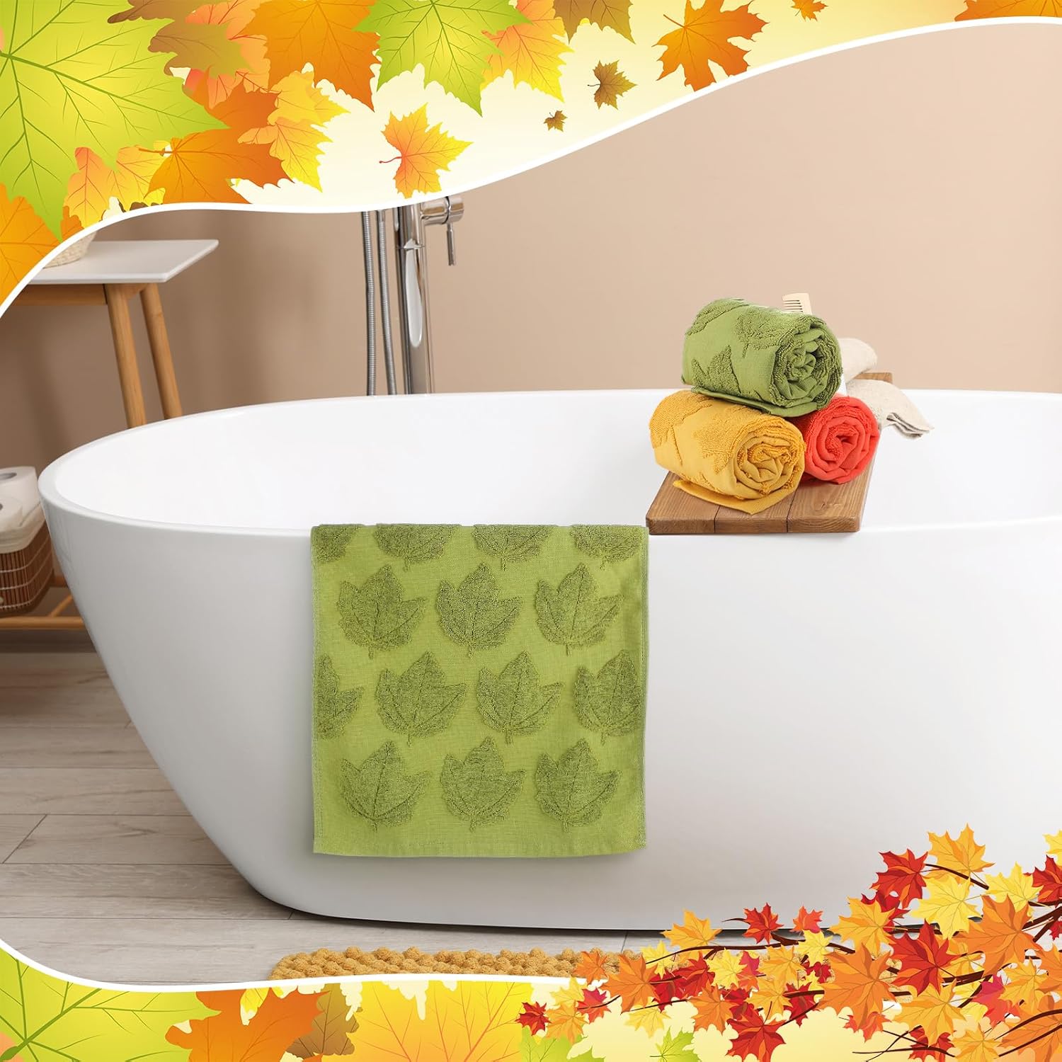 Oudain 3 Pcs Thanksgiving Fall 3D Jacquard Hand Towels Set Thanksgiving Maple Leaves Bath Towels 100% Cotton Soft Absorbent Autumn Decorative Bathroom Decor Gift,29.5 x 13.7 Inch