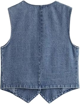 Flixxo Y2K Sleeveless Denim Vest for Women Coquette V Neck Jean
