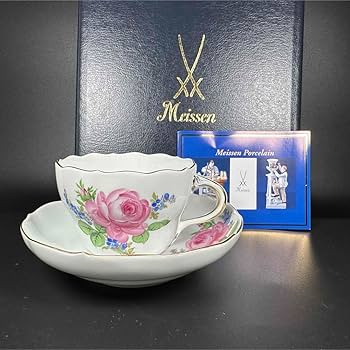 Amazon | マイセン ピンクローズと勿忘草コーヒーカップ＆ソーサー1客