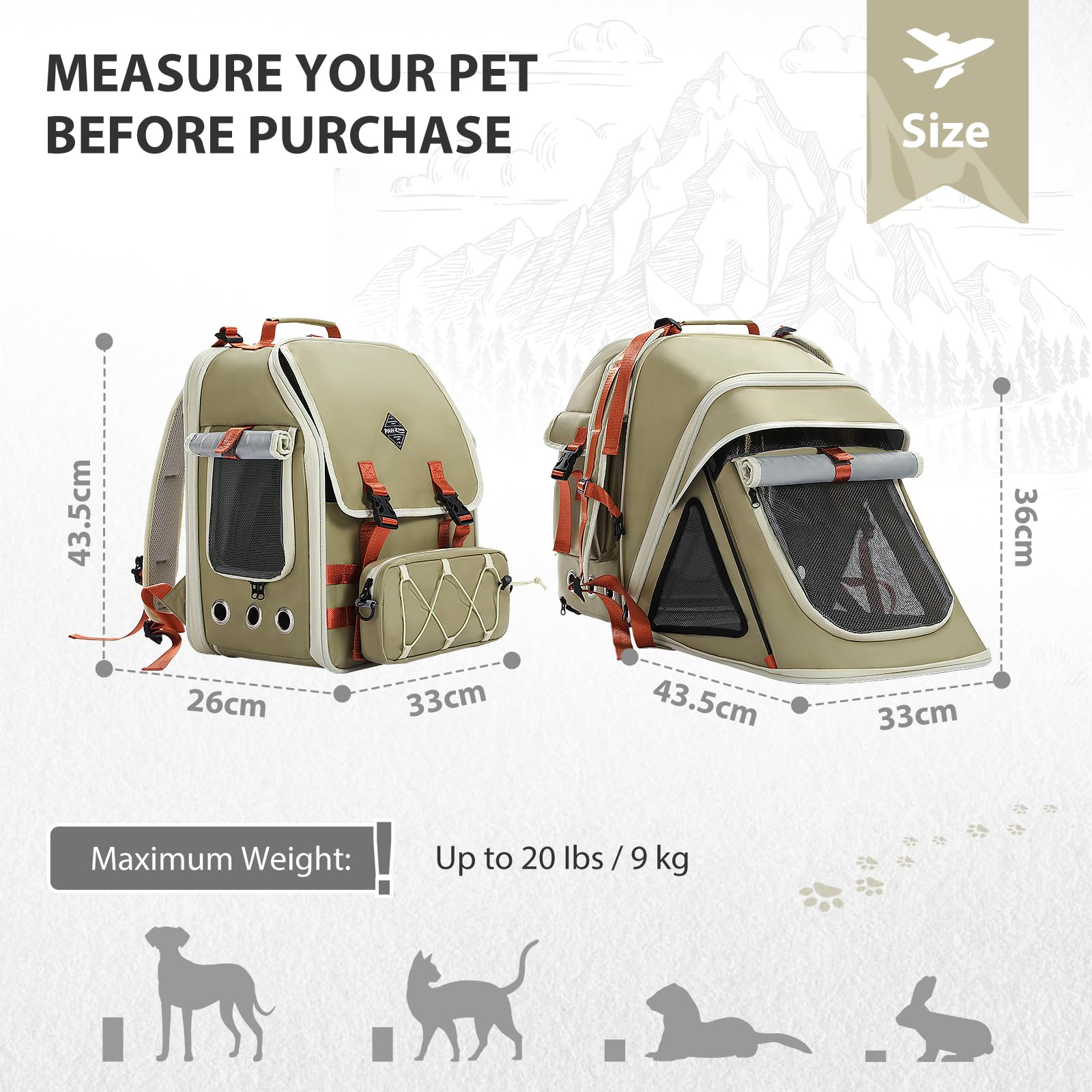 Haustier Rucksack Katzenrucksack Hunderucksack, Tiertransporttasche für Kleine und Katzen Hunde bis 7 kg (Grün)