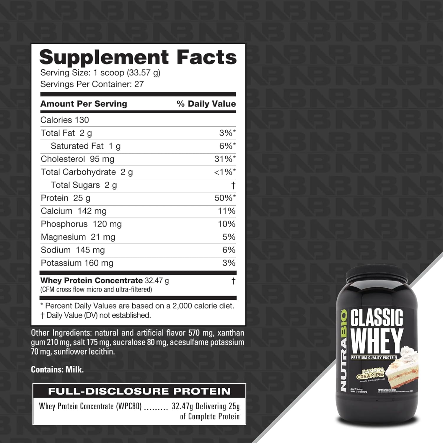 NutraBio Classic Whey Protein Powder- 25G Protein Per Scoop - Full-Spectrum Amino Acid Profile - No Fillers, Artificial Colors, Preservatives - (Banana Cream Pie, 2 Pounds) - Image 4