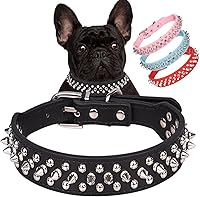 Vista 15 de Serijoars Collar para perro con pinchos, de piel sintética suave con remaches de hongos, collar ajustable para cachorros (XS, marrón)