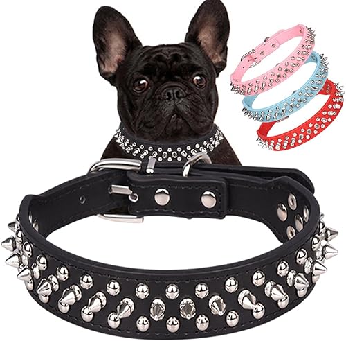 Miniatura 1 de Serijoars Collar de perro con pinchos, de piel sintética suave, con remaches, tachuelas, collar ajustable para cachorro (M, negro)