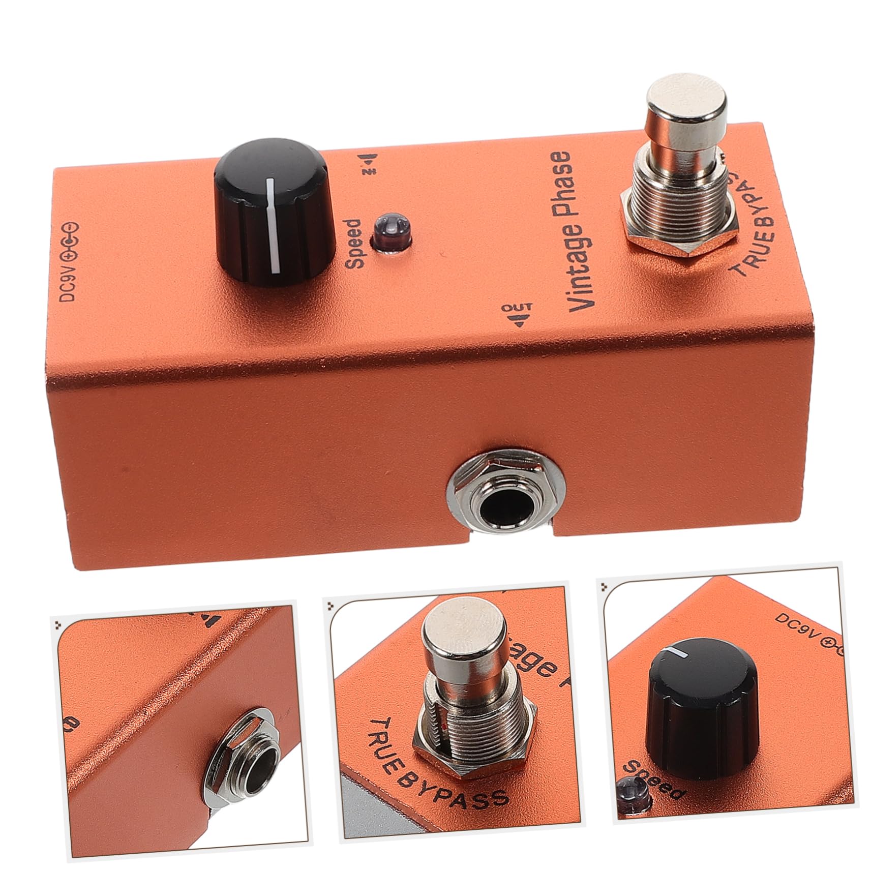 Pedale Effetto Phaser Vintage Mini per Chitarra Elettrica | Bypass True, Indicatore Chiaro, Struttura in Metallo Arancia, Uso su Chitarra Elettrica e Registrazione