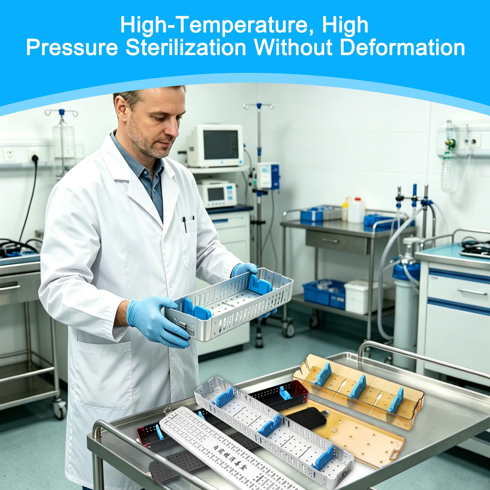 Maletín profesional para la esterilización de endoscopios: caja de almacenamiento para laparoscopios de aleación de aluminio, apta para autoclave, con soportes de silicona para endoscopios rígidos