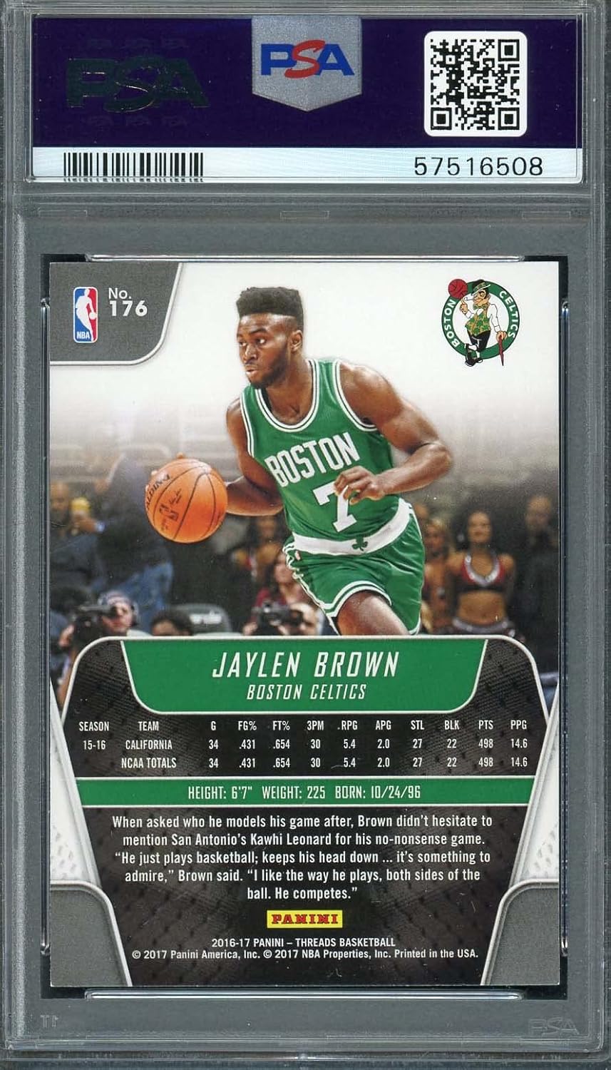 Jaylen Brown 2016 Panini Threads Basketball Rookie Card #176 Graded PSA 9
