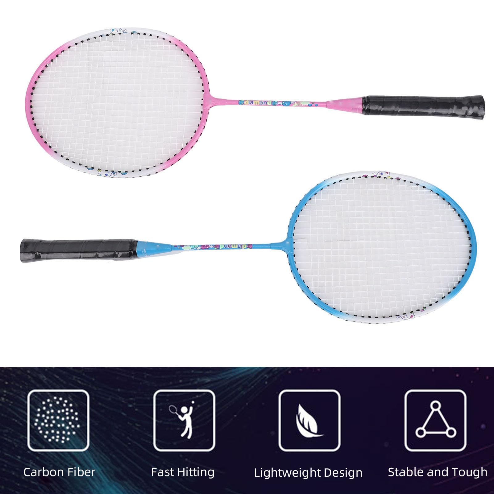 Racchette da badminton per adulti con comoda impugnatura per giochi ricreativi e competizioni, altalene più veloci, design aerodinamico in fibra di carbonio
