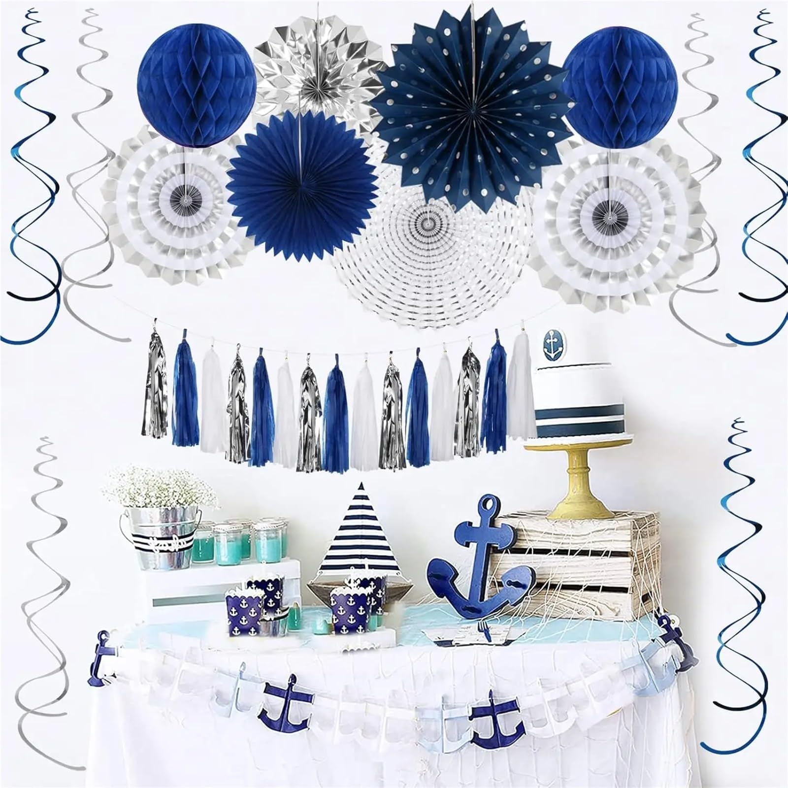 Seidenpapier Pompons Papierfächer Pom Poms Quaste | 33 Stück Girlande Wimpel Banner Waben for Hochzeit Geburtstag