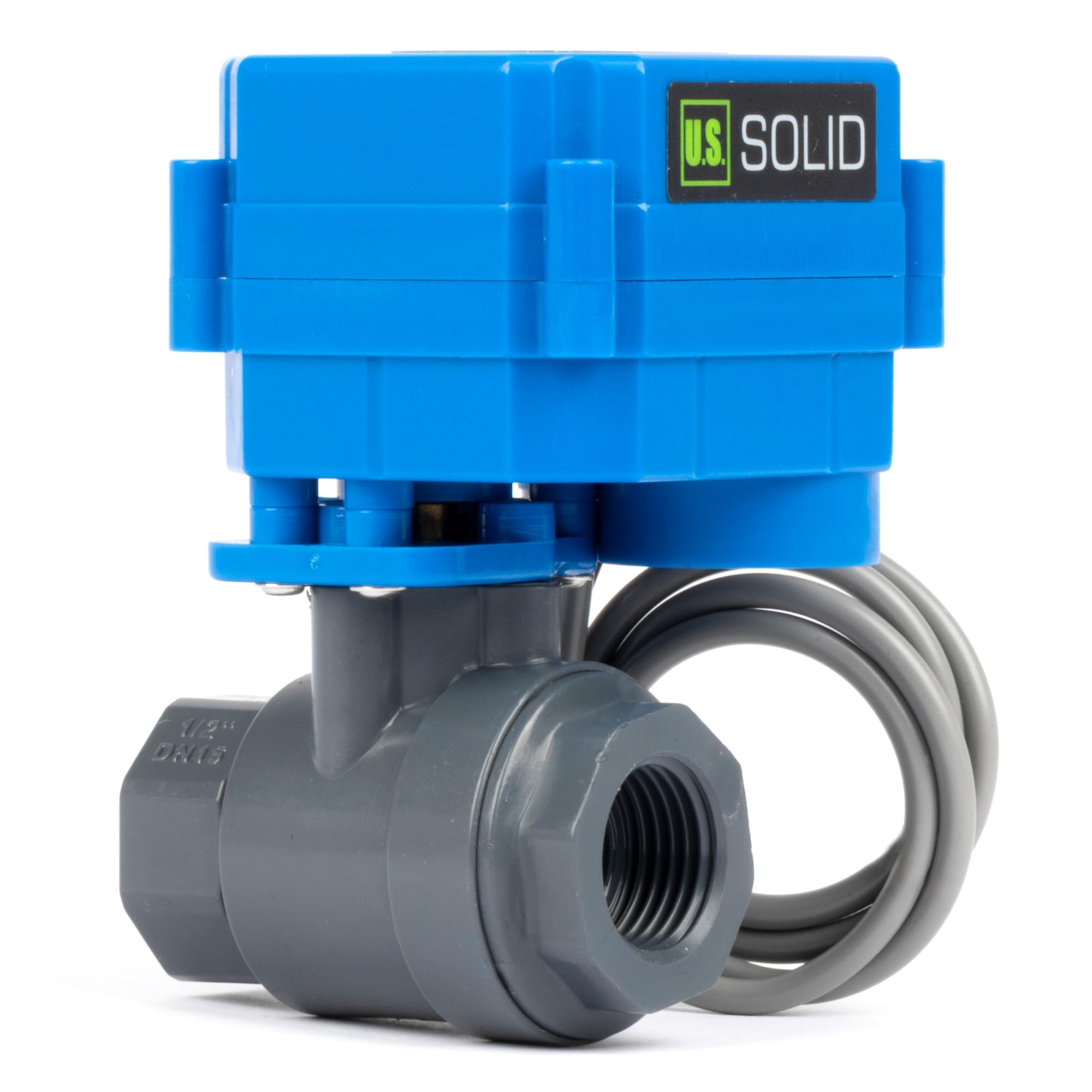 U.S. Solid Valvola a sfera motorizzata UPVC 1/2" – Valvola a sfera elettrica in plastica con passaggio completo, ritorno auto a 2 fili, 9-36 V AC/DC, normalmente aperta
