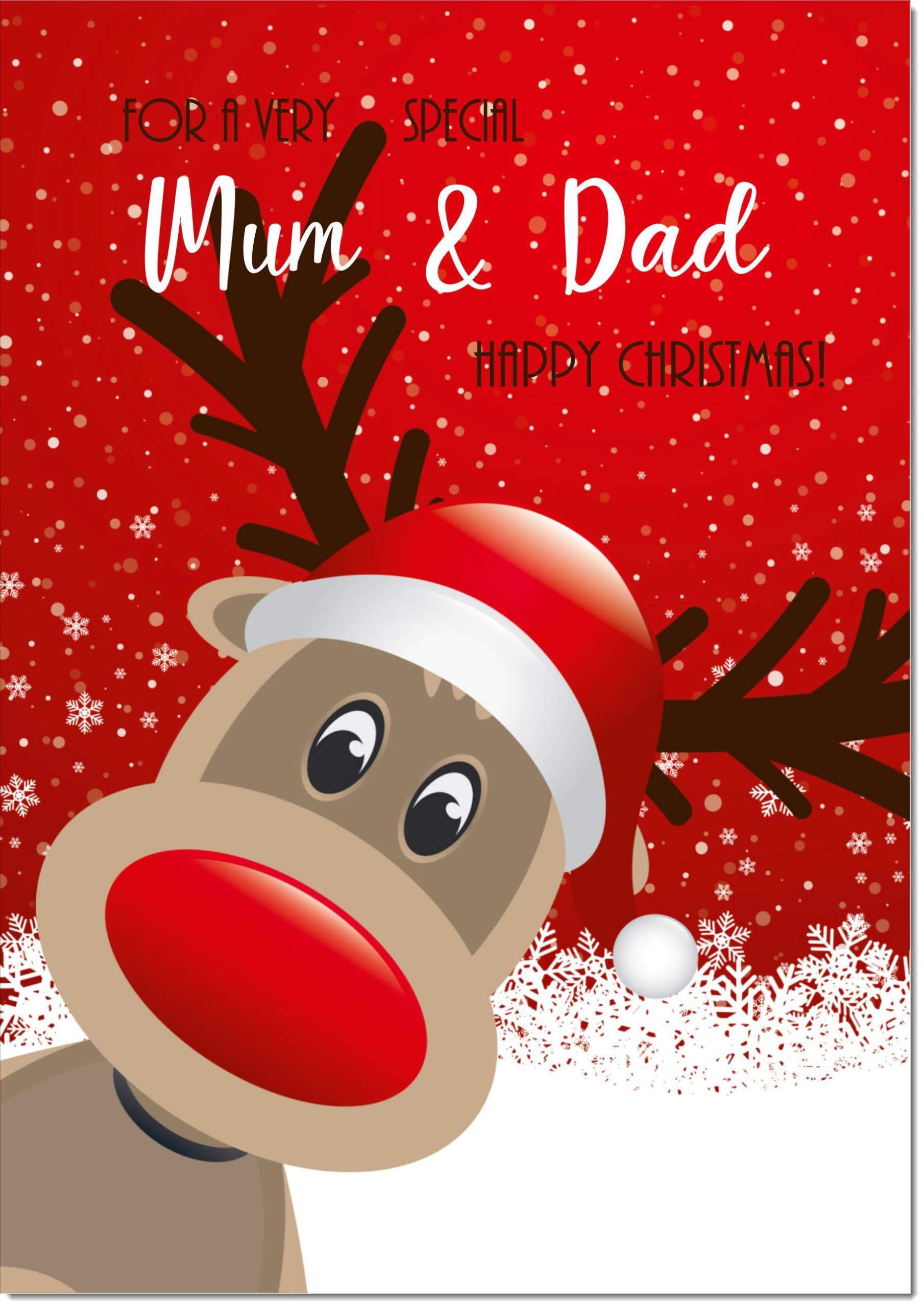 doodlecards Mum and Dad Christmas Card Rudolph in Snow Large A4 Size Christmas Card for Mum & Dad with Plain Envelope — image 1