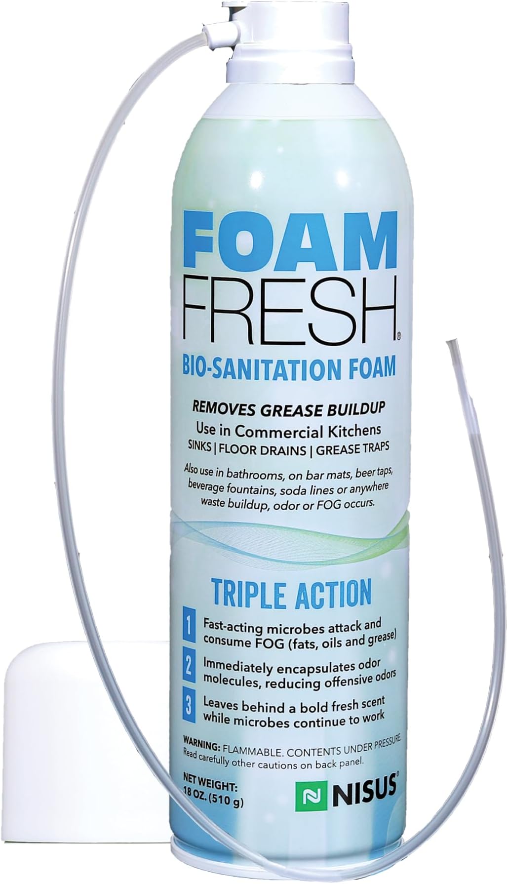 Nisus Foam-Fresh Bio Sanitation Foam, Removes Grease and Organic Buildup, Odor Control for Sinks, Drains, and Grease Traps, 18 Oz