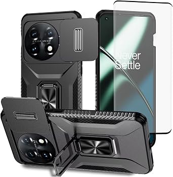 Case for OnePlus 11 5G, Heavy Duty Protection with Kickstand, Screen Protector & Car Mount, Black