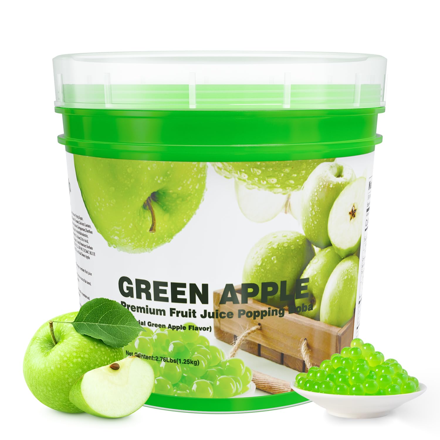 T&Tea Green Apple Popping Boba Pearls 2.76 LB, No Added Sugar,Vegan Fruit Bursting Boba Pearls for Bubble Tea, Beverages, Shakes, Desserts, Smoothies & Ice Cream Topping, No Artificial Colors