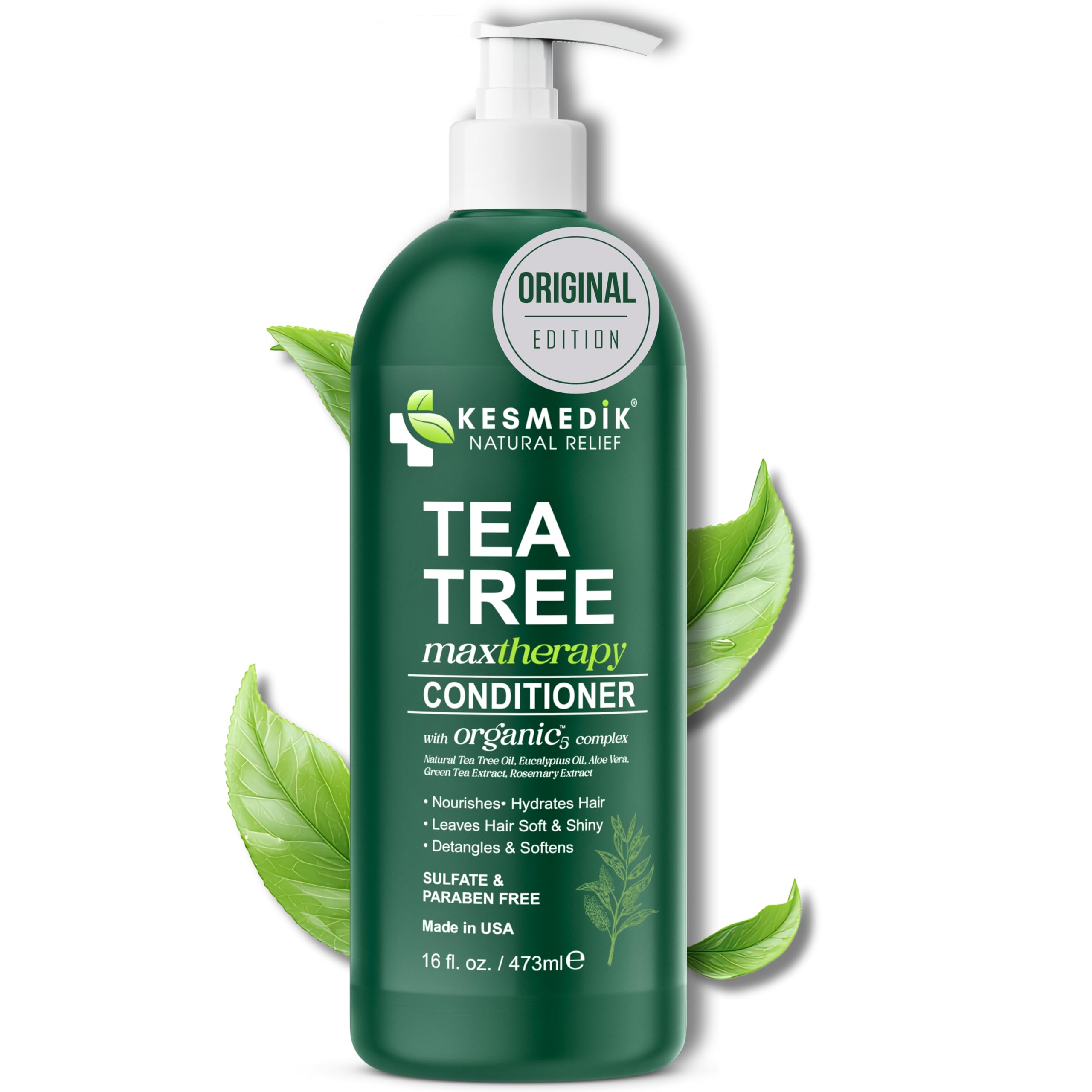 KESMEDIK Tea Tree Oil Conditioner MaxTherapy, Hydrating, Detangles & Softens Hair, Refreshes & Soothes Dry, Itchy Scalp, Anti Dandruff Conditioner, 16