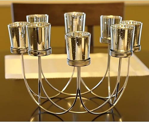 Miniatura 3 de Seraphic Decoración de mesa redonda de hierro, decoración de centro de mesa de Navidad, portavelas para bodas, patio, cocina, comedor y mesas de