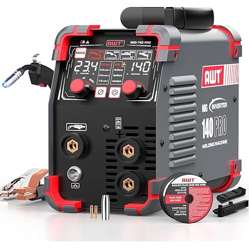 AWT LED Digital Display 140Amp MIG Welder Flux Core MIG Welder/Stick/Lift TIG 3 in 1 Welding Machine,Welder Machine 110V With Synergy IGBT Inverter, Portable Gasless Welder Equipment