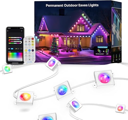 Miniatura 1 de Luces permanentes para exteriores, luces LED RGB+IC de 200 pies con aplicación inteligente y control remoto, 72 modos de escena, impermeable IP65