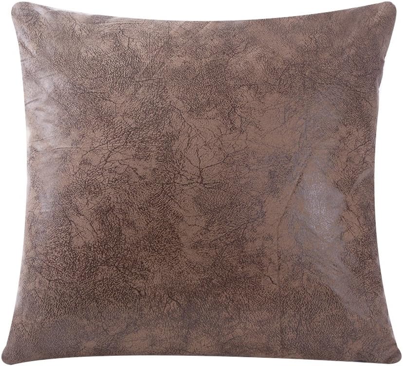 WFLOSUNVE Soft Faux Leather Pillow Cover Decorative Throw Pillow Case Cushion Cover for Couch and Sofa 18x18 Inch, No Pillow Insert (Light Brown)