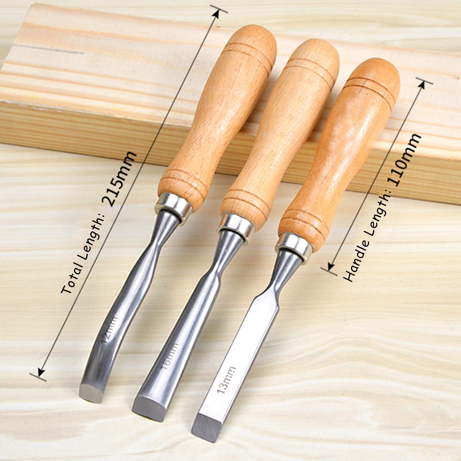 Juego de herramientas de cincel para tallado de madera, gubias para herramientas manuales profesionales para carpintería, 12 piezas, juego de cinceles para tallado de madera con caja de madera, cince