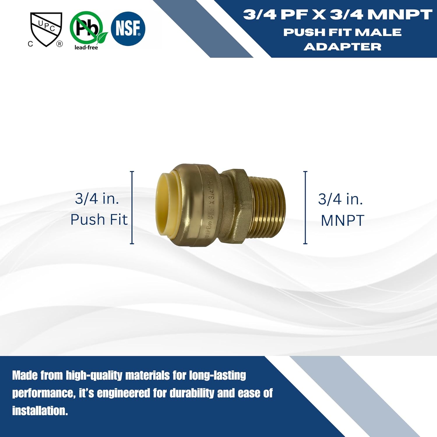 10 Pcs. 3/4" Push Fit Male Adapter, Brass