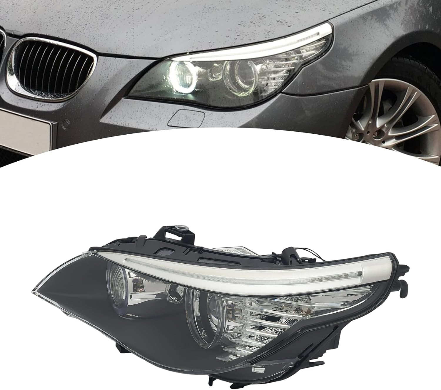 Front HID Headlights Assembly Left+Right Side for 2008-2010 BMW E61 528i 535i 550i D1S w/HID DRL Projector Driver Head Lights Direct Replacement Headlamps Assy Set (Left Driver Side)