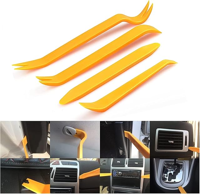 Car Trim Removal Tool, Car Stereo Removal Tools, Plastic Pry Tool Kit, Car Door Audio Panel Trim Removal Set, Car Panel Dash/Radio/Door/Terminal Interior Accessories Removal Tool Kit (4PCS Orange)
