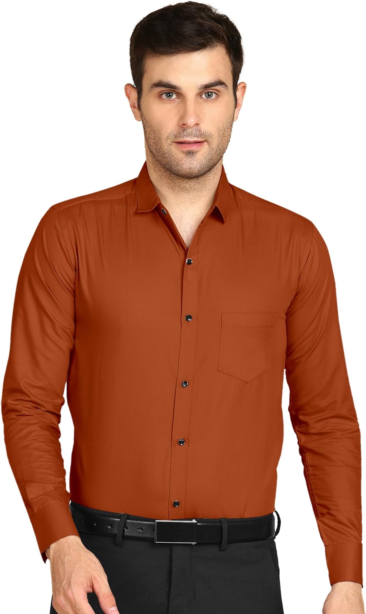 - Men's Regular Fit Solid Pattern Cotton Shirt with Spread Collared Long Sleeve Standard Length and Button Down Closure Type | Latest Shirts | Stylish Shirts for Men