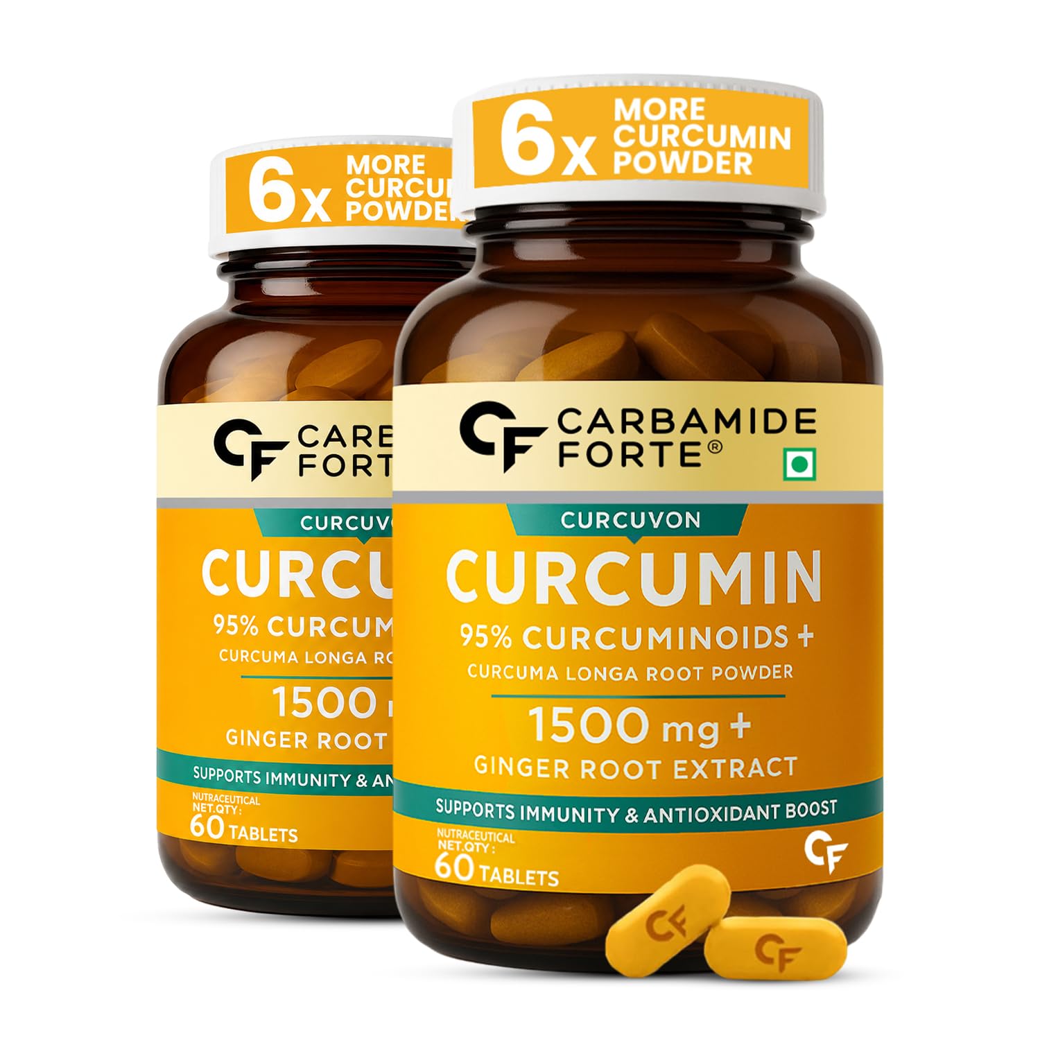 Carbamide Forte Curcumin With Piperine Tablets With 95% Curcuminoids | Immunity Boosters Tablet For Adults With Curcuma Longa, Turmeric Powder & Ginger 60 Veg Tablets (Pack Of 2)-image-18
