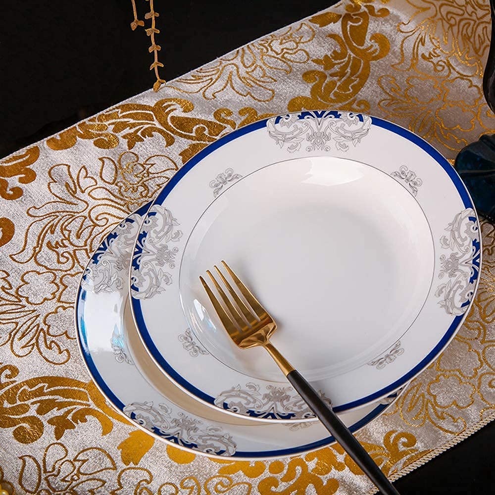 UYSELA Ensemble d'assiettes à Manger Ensemble de Vaisselle en céramique Assiettes/Bols/Bordure dorée en céramique Porcelaine Porcelaine Ensemble d'assiettes Bol Ensembles de Cuisine - 56 pièces