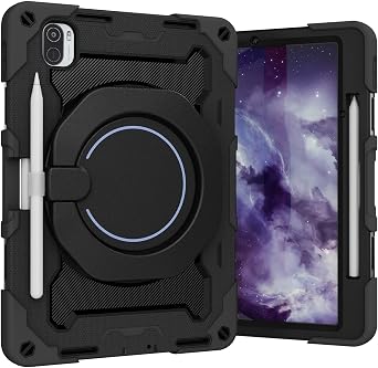 for Xiaomi Pad 5 Case 11.0 inch, PC + Silicone 3-Layers Combo Armor Heavy Duty Shockproof Cover for Xiaomi Pad 5 Pro 5G with 360 Rotating Ring Stand -Black