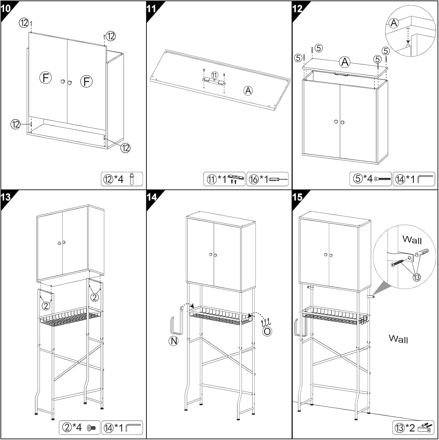 Over The Toilet Storage Cabinet - 2-Door Design Bathroom Organizers Shelf, Freestanding Space-Saver Above Toilet Storage Cabinet with Privacy Protection Rack, Water-Resistant Toilet Shelves (Black) - Image 9